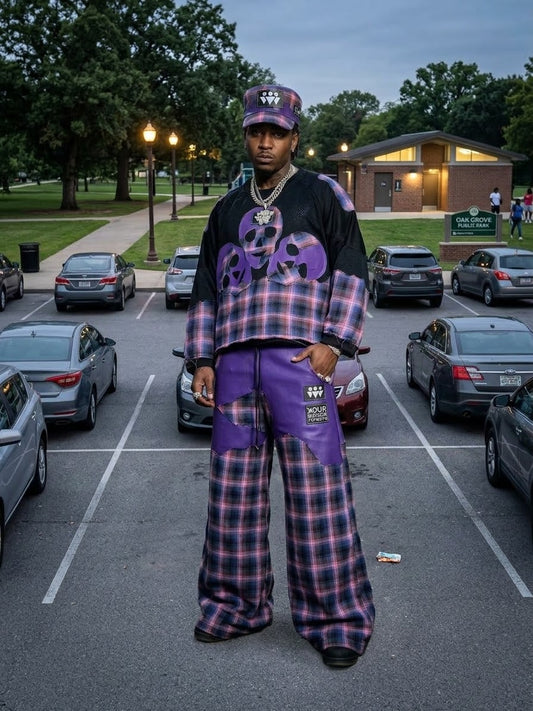 Leather purple plaid