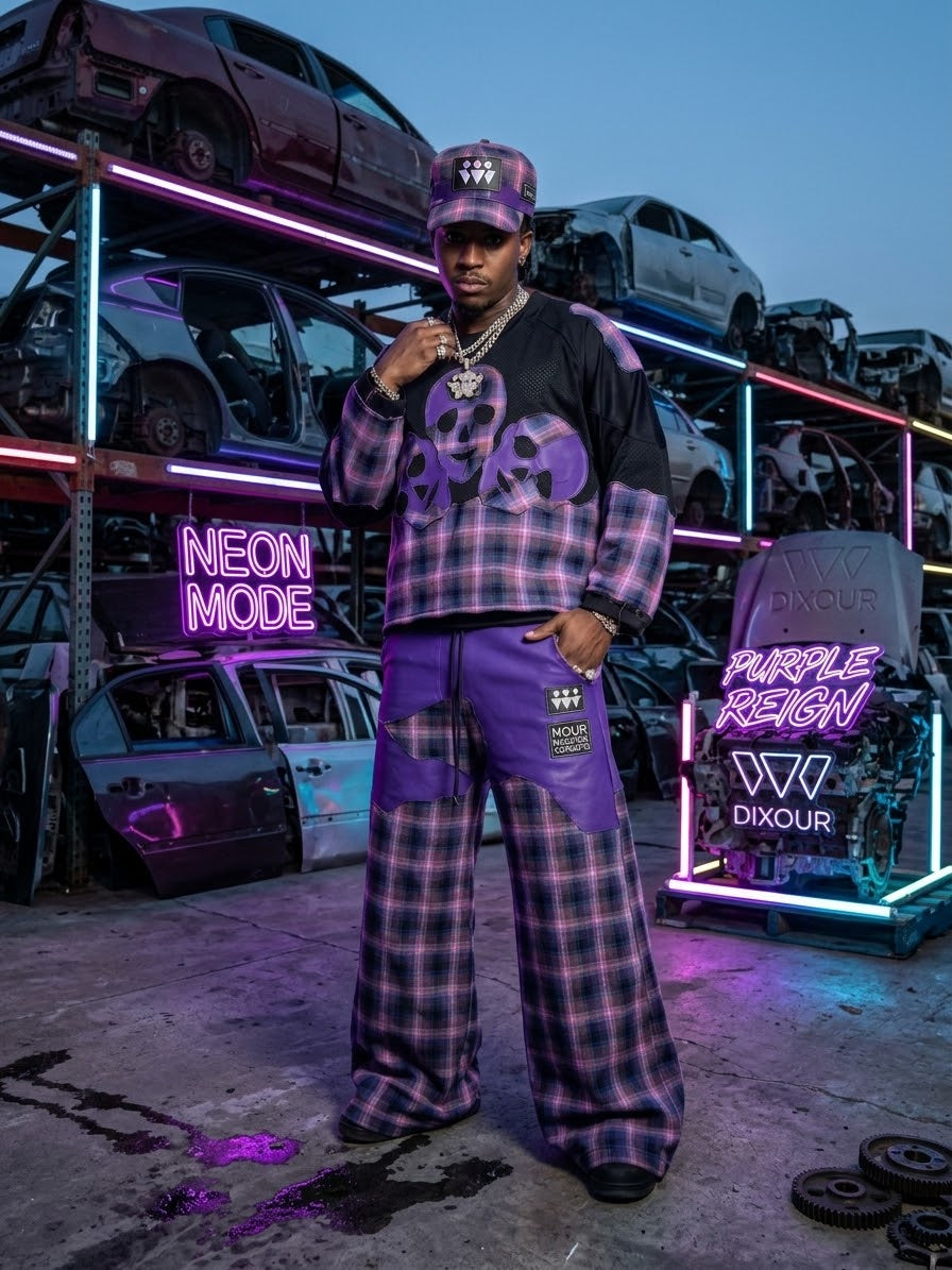 Leather purple plaid